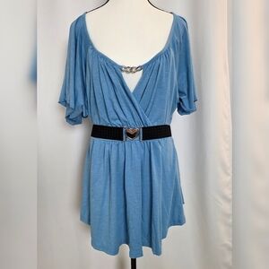 Blue Women's Top with Heart Belt (Never Worn)